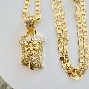 Elegant 14K Gold Plated Jesus Chris men’s necklace. New